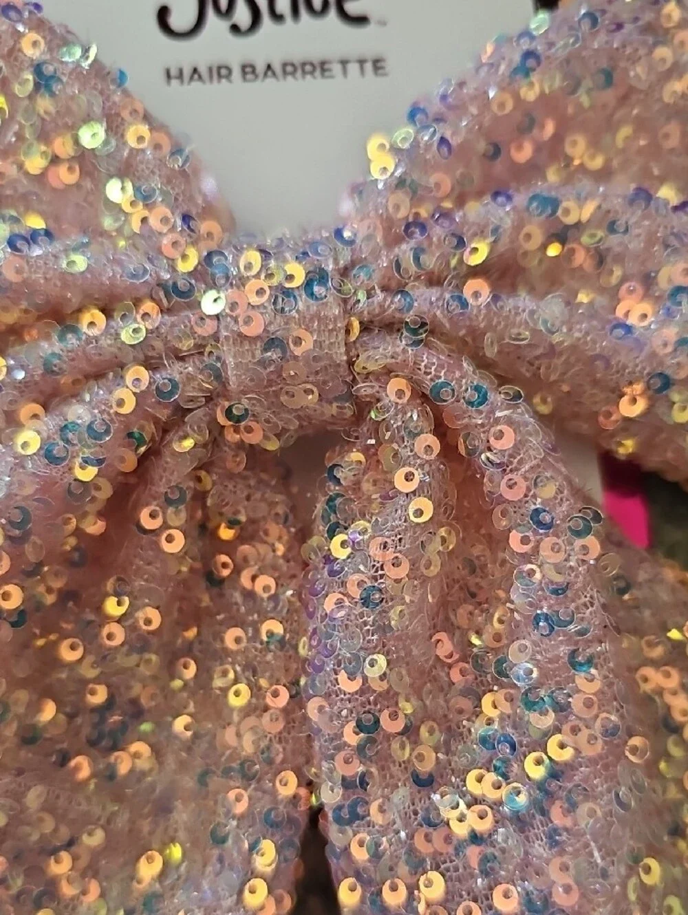 Justice Sparkle Pink Sequin Bow Hair Barrette